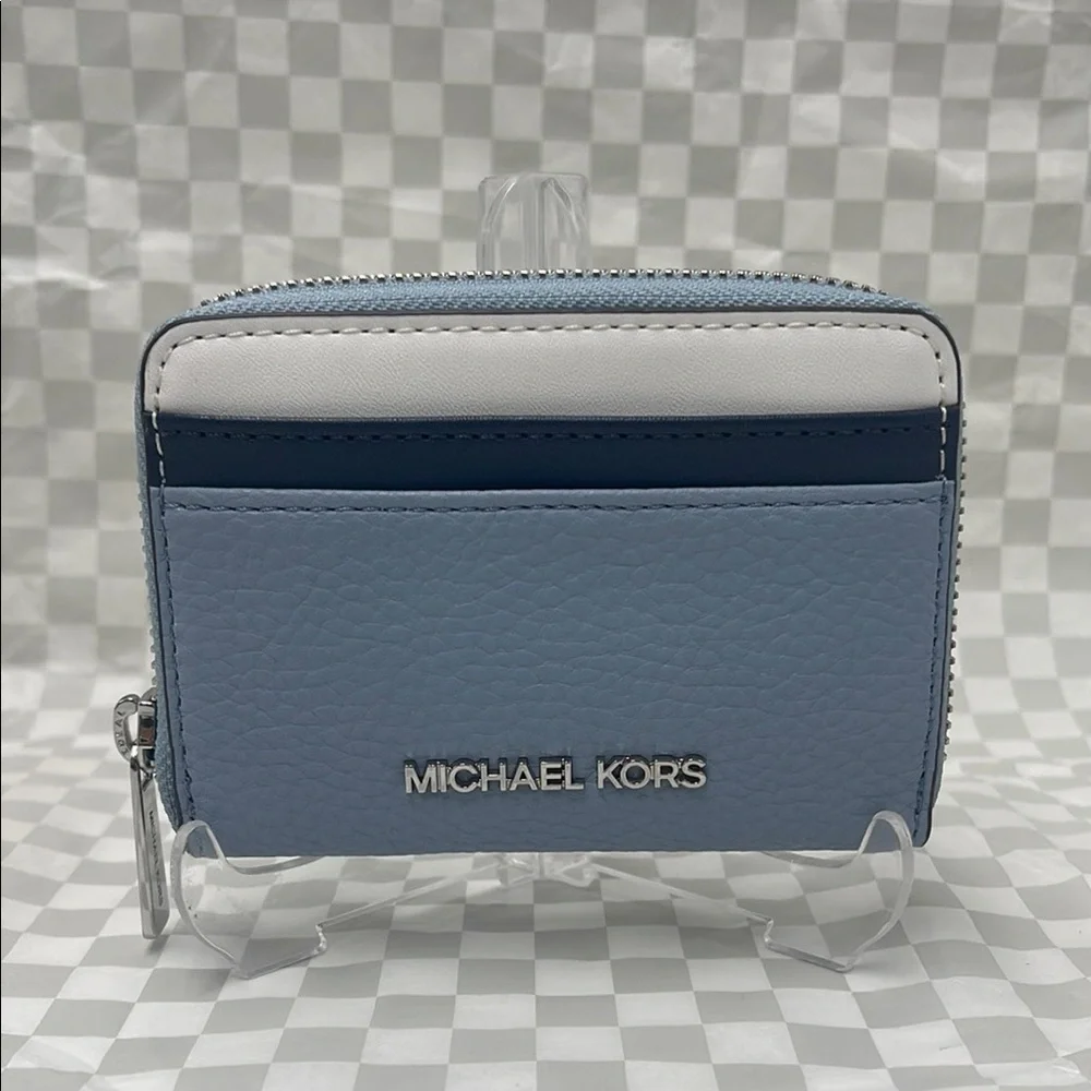 Michael Kors Jet Set Travel Md Zip Around Color-Block Wallet Card Case  Pale Bl